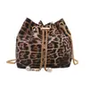 Bolso Cubo de Moda con Estampado de Leopardo para Mujer, Elegante Diseño de Cadena, Nuevo Estilo Otoño e Invierno, Bolso Cruzado Elegante y Único