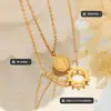 Estilo Ins Europeo y Americano Personalizado Doble Capa Alivio del Sol Figura Colgante Redondo Collar Cadena de Clavícula de Acero de Titanio Oro Verdadero 18K