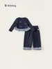 Colección de Ropa Casual InfantilConjunto de Dos Piezas Sudadera con Estampado de Gato y Pantalones Jogger de Color Sólido para Primavera y Otoño Ropa Deportiva para Niñas