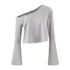 2026 Verano Nuevo Estilo Chica Caliente Casual Top Corto Cropped de Manga Larga Estilo Coreano Nuevo Top de Corte Holgado para Mujer