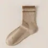 Calcetines antibacterianos de algodón de Xinjiang para mujer, calcetines de media pantorrilla para otoño e invierno, a rayas, absorbentes de sudor, transpirables, cálidos, calcetines holgados sin costuras