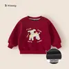 Sudadera de Forro Polar de Invierno Bangxuan 2026 para Niños con Cuello Redondo Estampado, Sudadera de Dibujos Animados Rojos para Niños