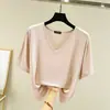 Camiseta de Manga Curta em Modal Feminina Verão Novo Tamanho Grande Decote V Camada Base Solta Modeladora Cor Sólida Estilo Coreano Top