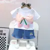 Estilo Coreano Novo Desenho Animado Manga Curta Conjunto Verão Menina Amor Grande Laço Shorts de Manga Curta Conjunto Moda Cabelo