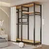 Arara de Roupas de Chão Guarda-Roupa Aberto para Quarto Prateleira de Metal Aço para Hall de Entrada Prateleira de Armazenamento de Roupas para Pendurar Montagem