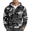 Sudadera unisex transfronteriza, sudadera con capucha y cordón de media cremallera con camuflaje europeo y americano, jersey casual holgado de múltiples bolsillos