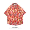 Camisa de Manga Corta de Nicho Ins de Moda para Hombre Verano Casual Playa Estampada Street Holgada Top de Media Manga