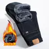 Jeans masculinos quentes com forro de fleece, coleção de outono, estilo pai de meia-idade, jeans de perna reta business casual, cintura média-alta