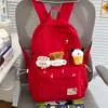 Mochila Dupla de Ombro com Coração de Desenho Animado para Alunos do Ensino Fundamental II e Médio, Mochila Casual Feminina de Grande Capacidade com Aparência Simples e Elevada