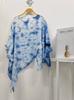 Vestido artístico azul tie-dye hecho a mano de Radix Isatidis de planta pura original, sobrecapas exteriores protectoras solares