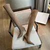 Botas over-the-knee estilo europeu e americano para mulheres, best-sellers de outono e inverno, botas de salto alto com bico fino da moda, botas finas elásticas marrons