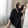 Vestido Negro Ins Hepburn para Mujer 2026 Verano Nuevo Cuello Cuadrado Retro Francés Estilo Hepburn Elegante Vestido Largo