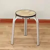 Taburete de tubo de hierro metálico, taburete redondo para uso doméstico, taburete para mesa de comedor, silla de comedor para restaurante, taburete de doble anillo, cubierta de asiento suave de cuero, engrosado y duradero