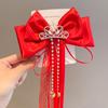 2025 Horquilla para el pelo con lazo para niña, horquilla roja para niña, accesorios para el pelo de princesa para bebé de Año Nuevo