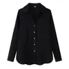 Camisa de Moda para Mujer de Venta Caliente en Aliexpress, Color Helado, Color Sólido, Botones, Manga Larga, Cuello, Algodón Lino para Mujer