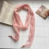 Lenço de Seda Longo Elegante de Alta Qualidade Estilo Coreano para Mulheres, Versão Fina de Verão, Combinado com Camisas, Acessório de Lenço de Pescoço com Contas para Viagem