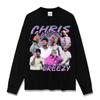 Camiseta Vintage Hip-Hop Chris Brown Chris Brown Estampada de Manga Curta Moletom Pesado com Capuz de Manga Longa