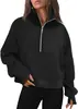 Moletom Esportivo Feminino de Meio Zíper para Outono e Inverno, Cruzamento Europeu e Americano 2025, Blusa de Moletom com Gola Alta em Fleece, Blusa de Moletom