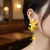 Pendientes Largos Exagerados con Borlas de Flor Amarilla para Mujer, Primavera y Verano, Estilo Súper Hada, Únicos y Hermosos, Pendientes Estilo Vacaciones en la Playa