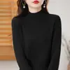 Suéter base de punto de manga larga de algodón puro con cuello alto medio para mujer, corto, cálido, simple y versátil