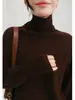 Suéter Base de Lana Tejido Integrado Sin Costuras Dianzi Sha para Mujer, Top de Manga Larga con Lunares de Cuello Alto para Otoño e Invierno