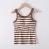 Nueva Camisola Fina de Rayas para Primavera y Verano con Copas para Mujer, Estilo Popular para Usar en Capas