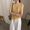 Liquidación, Sin Devoluciones ni Cambios. Conjunto de Dos Piezas para Mujer: Top de Punto Calado de Manga Corta + Camisola, Atuendo Elegante y Versátil de Verano