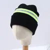 Popular Gorro Rayado con Gran Circunferencia de Cabeza, Gorro de Lana Reflectante de Advertencia para Ciclismo al Aire Libre, Gorro de Punto de Color Fluorescente para Otoño e Invierno
