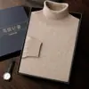 Suéter de Cachemira con Cuello para Hombre Otoño e Invierno Casual de Negocios Joven y de Edad Media Suéter de Punto de Color Sólido Top Base Holgado