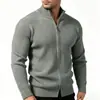 Tricô com Gola Alta e Zíper Estilo Europeu e Americano Masculino 2026 Outono Inverno Textura de Tricô Grosso Modelagem Slim Fit Cardigã de Tricô Jaqueta Casual Engrossada Masculina