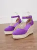 Sandalias de Moda de Comercio Exterior para Mujer Estilo Nuevo Sandalias de Cuña Punta Cerrada Plataforma Impermeable de Suela Gruesa Sandalias con Correa al Tobillo de Cuerda de Cáñamo de Paja