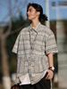 Sentido de Diseño de Nicho Verano Nuevo Moda Nacional Estilo Étnico Retro Camisa de Trabajo Holgada de Manga Corta Camisa a Rayas Ropa para Hombre