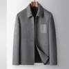 Chaqueta de lana para hombre con cuello de solapa, cierre de cremallera, forro desmontable de plumón de ganso, adecuada para jóvenes profesionales, cálido abrigo de lana de alpaca
