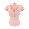 Camiseta de Manga Corta de Estilo Europeo y Americano de Dos Piezas Falsas para Mujer Verano 2025 Nuevo Top Camiseta Básica Ajustada Elástica con Pechera