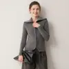 Novo Cardigan de Zíper com Gola Canelada 100% Caxemira Outono/Inverno 2026 Suéter de Malha Feminino Jaqueta Camada Base Casual