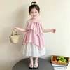 Vestido de renda para meninas estilo coreano, novo modelo de verão 2026, vestido de algodão estilo escolar, roupas infantis para comércio exterior, peça única dropshipping