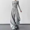 Pantalones Casuales Anchos Sueltos Estilo Americano para Mujer Otoño Nuevo Diseño de Botones Cintura Alta Adelgazantes Caída Pantalones de Chándal Deportivos