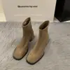 Botines de tacón alto, punta cuadrada, corte ajustado para mujer, colección otoño/invierno 2024, forrados de felpa, estilo coreano, botines cortos, botas tipo Martin