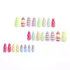Unhas postiças de amêndoa macaron, listras de bolinhas contrastantes em cores de doce, adesivos de unhas postiças para garotas doces, arte de unhas atacado transfronteiriço
