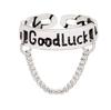 Anillo de Cadena Smiley de Plata Lisa S925 para Mujer Estilo Coreano Moda Buena Suerte Vintage Plata Tailandesa Anillo Abierto con Letra