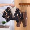 Traje de ropa para niños Ropa de invierno para niños Suéter grueso con forro polar para niños Set de tres piezas Ropa de algodón de invierno para bebés
