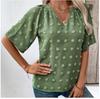Top Europeo y Americano Transfronterizo de Amazon para Mujer Cómodo Suelto Jacquard Cuello en V Manga Corta para Mujer
