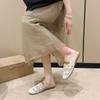 Medias Zapatillas Planas Huecas Antideslizantes para Mujer 2025 Verano Nuevas Versátiles Retro Perezosas Zapatillas de Dedos para Mujer Verano Ropa Exterior