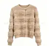 Cardigan de tricô feminino outono e inverno novo estilo com contas e strass, pelo sintético de vison, casaco suéter de pelúcia com gola redonda, top macio e fofo