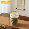 Contenedor de plástico transparente redondo BNBSR con asa, sello hermético, apto para almacenar aceitunas y otros alimentos en conserva