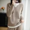 Suéter 100% Lã para Mulheres, Tricô Falso Duas Peças com Gola Redonda em V, Design em Camadas, Não Precisa Combinar, Camada Base de Lã