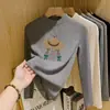 Diseño de espina de pez, camiseta de manga larga con cuello alto a medio y terciopelo alemán, moda para mujer, capa interior versátil, top de otoño