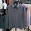 Camiseta masculina de manga longa com barra fenda, algodão mercerizado, novo estilo outono 2026, gola de abas, polo masculino casual