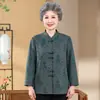 Nova Camisa de Botão Estilo Chinês para Mulheres Idosas, 60-70 Anos, Novo Modelo de Camisa de Manga Longa para Mães, Roupa de Vovó, Roupas Elegantes