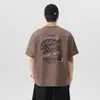 Algodón Puro 300g Peso Pesado Manga Corta Verano para Hombre Marca Nueva de Moda Estilo Estampado Color Café Holgado Camiseta Superior para Niños